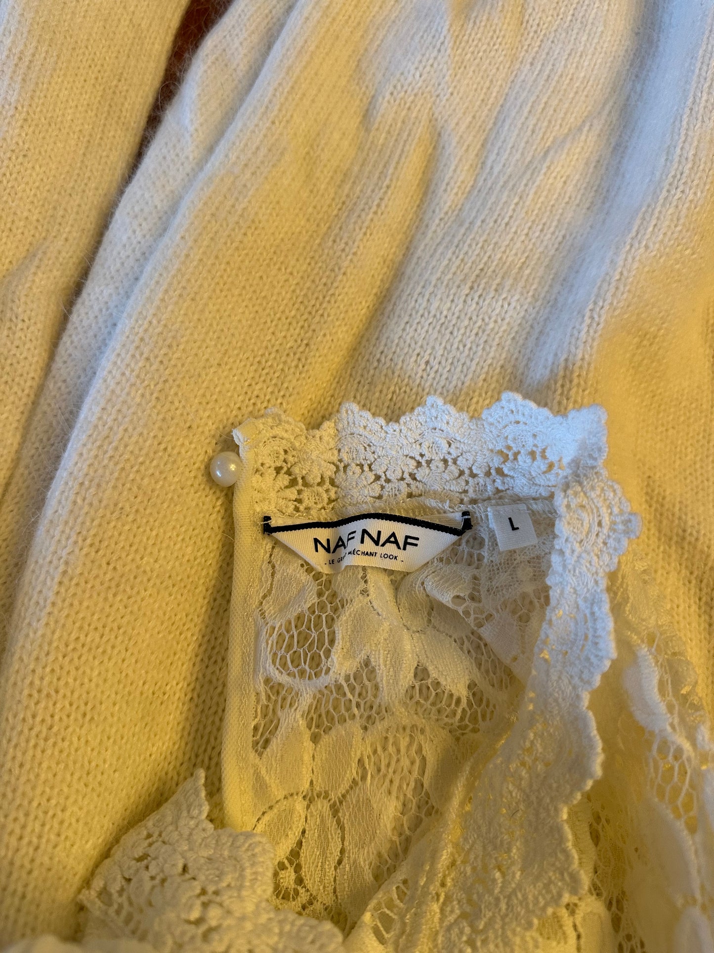 Pull écru dentelle col victorien angora T.40