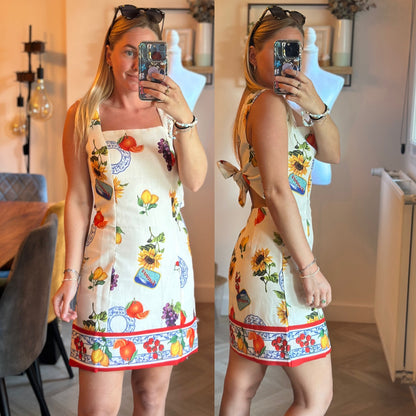 Robe d’été courte à imprimé agrumes – Dos ouvert T.34