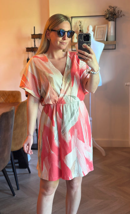 Robe d’été fluide imprimé corail et beige T.34/36