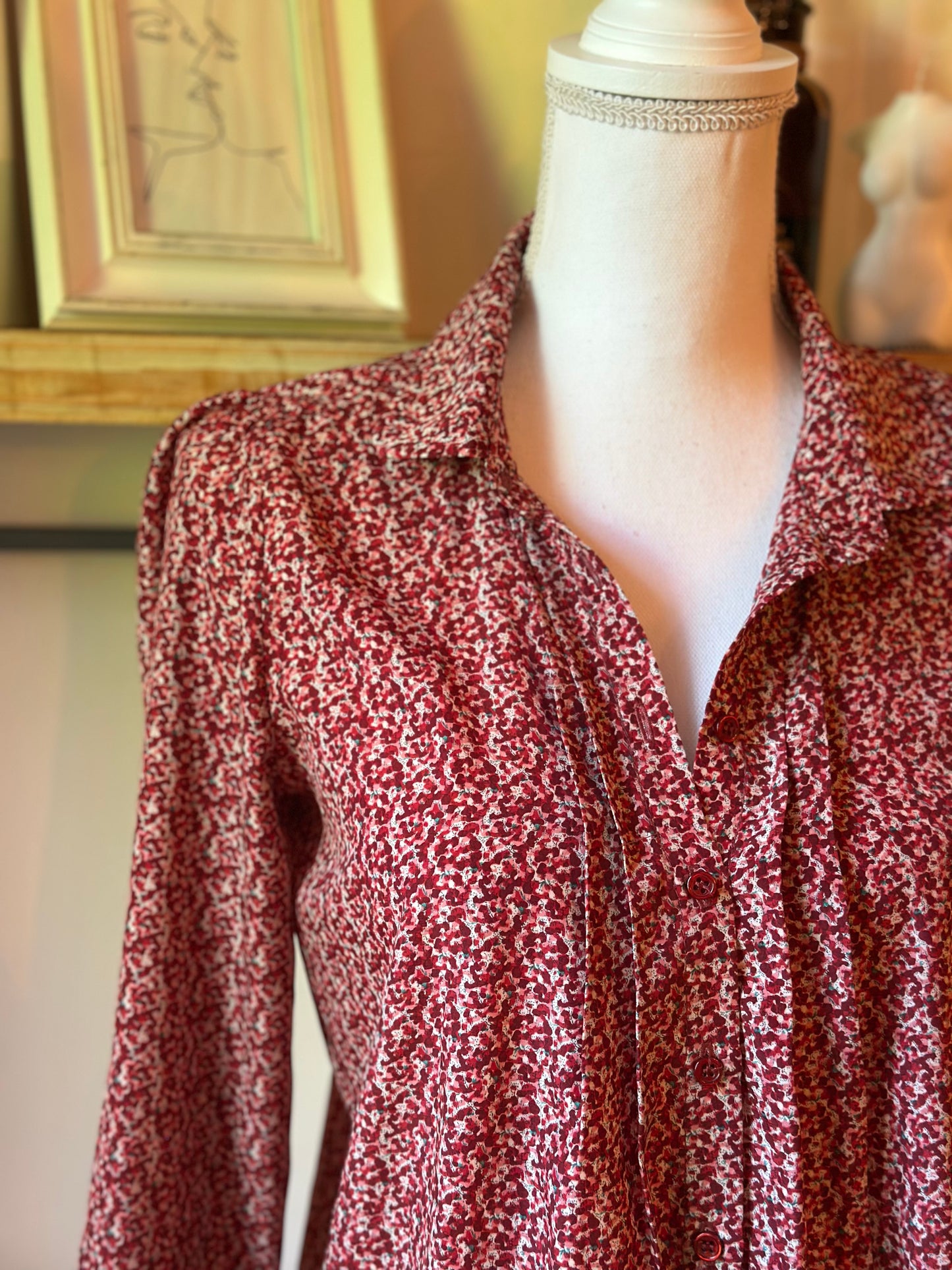 Chemise fluide imprimé bordeaux Naf Naf manches 3/4 - taille 36