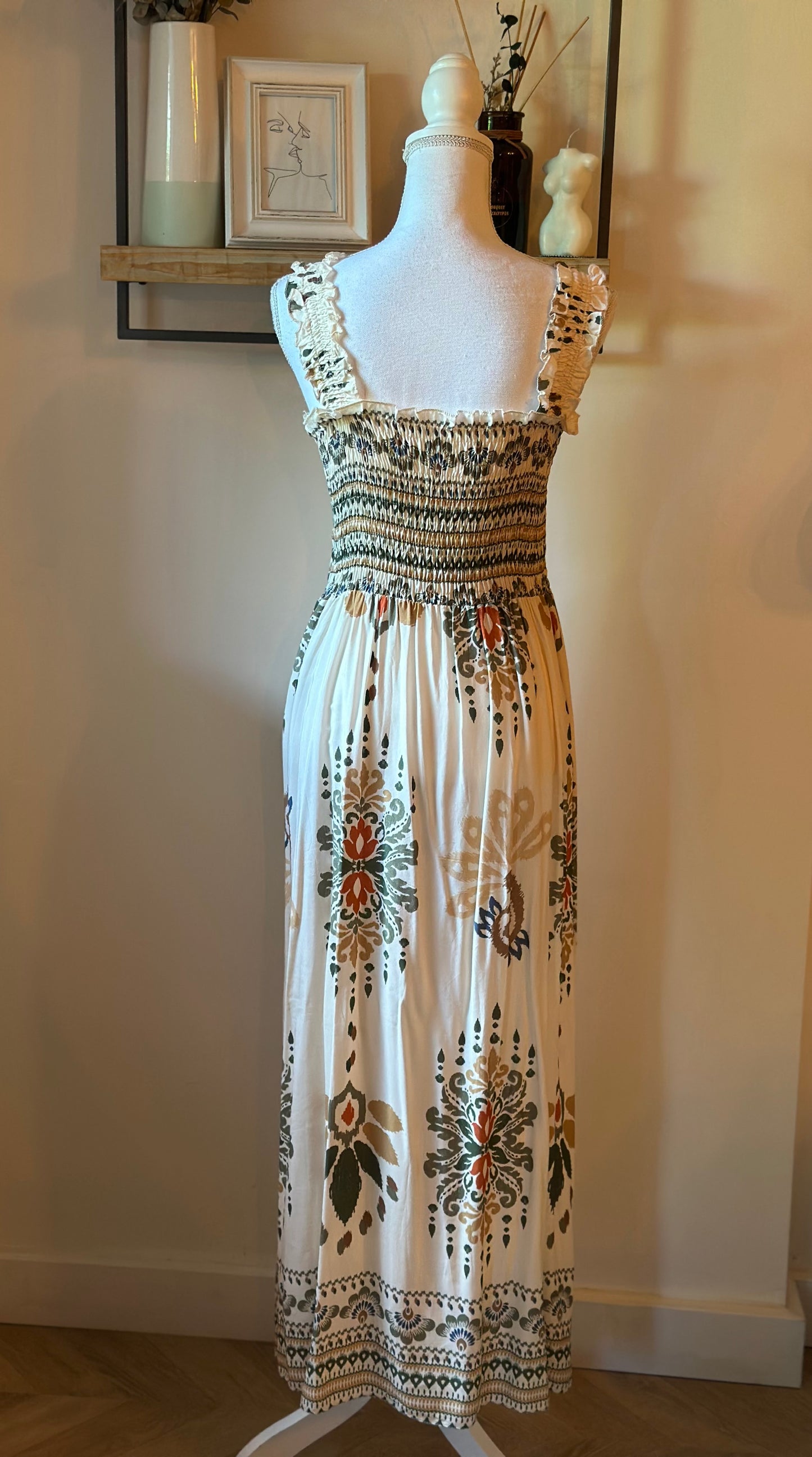 Robe longue bohème imprimé ethnique T.U
