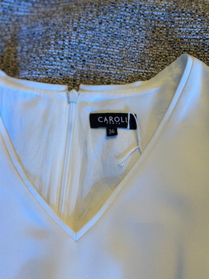 Robe droite bi-matière Caroll Paris blanche et tweed beige T.34