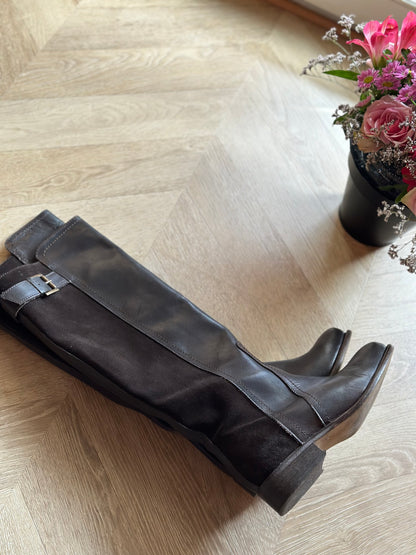 Bottes cavalières bi-matière cuir marron P.37