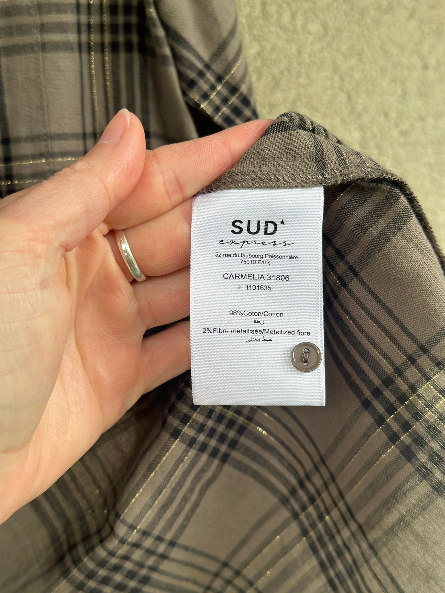 Chemise à carreaux lurex taupe et doré T.40
