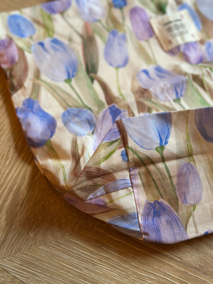 Sac tote bag en tissu imprimé de tulipes lila bleu neuf