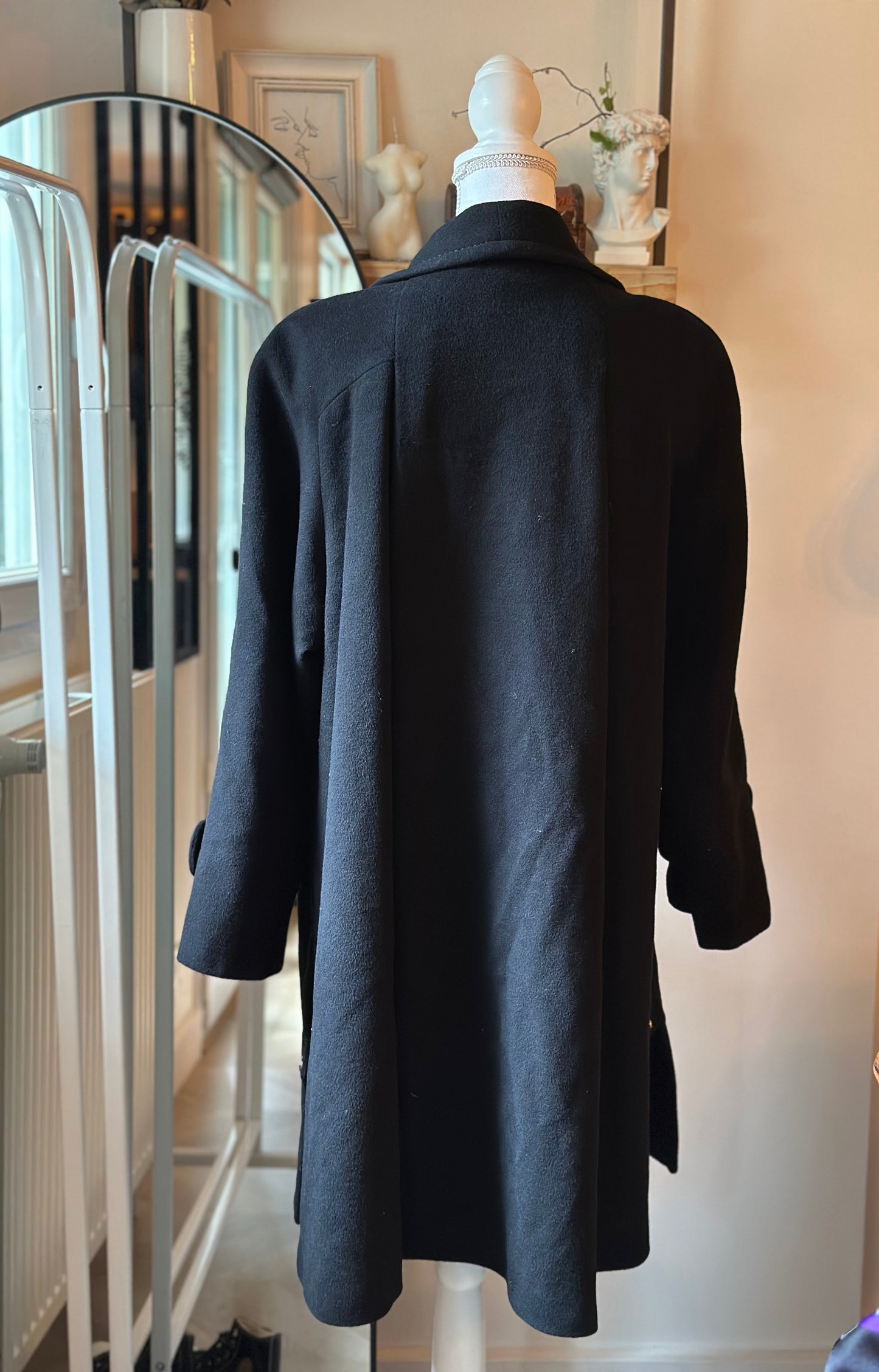 Manteau long laine et cachemire noir vintage T.38 oversize