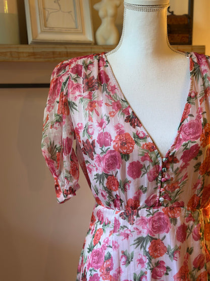 Robe longue fleurie à fils lurex T.38