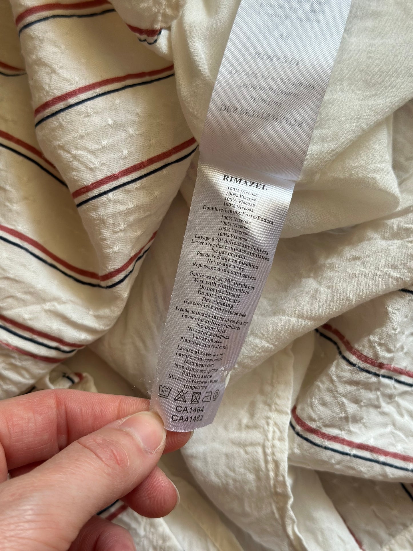 Robe rayée écrue rouge bleu en  viscose T.34