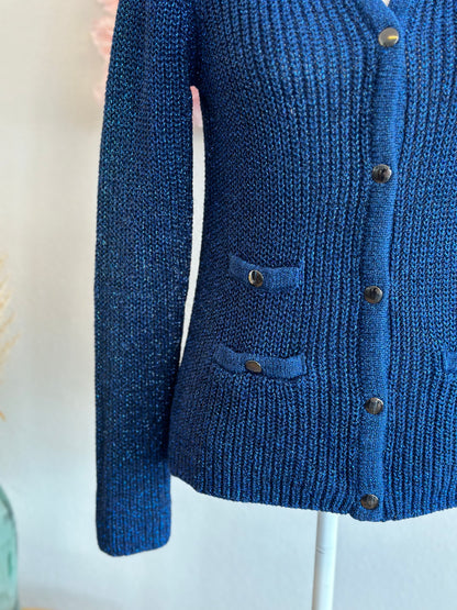 Cardigan en maille bleu avec lurex argenté T.36