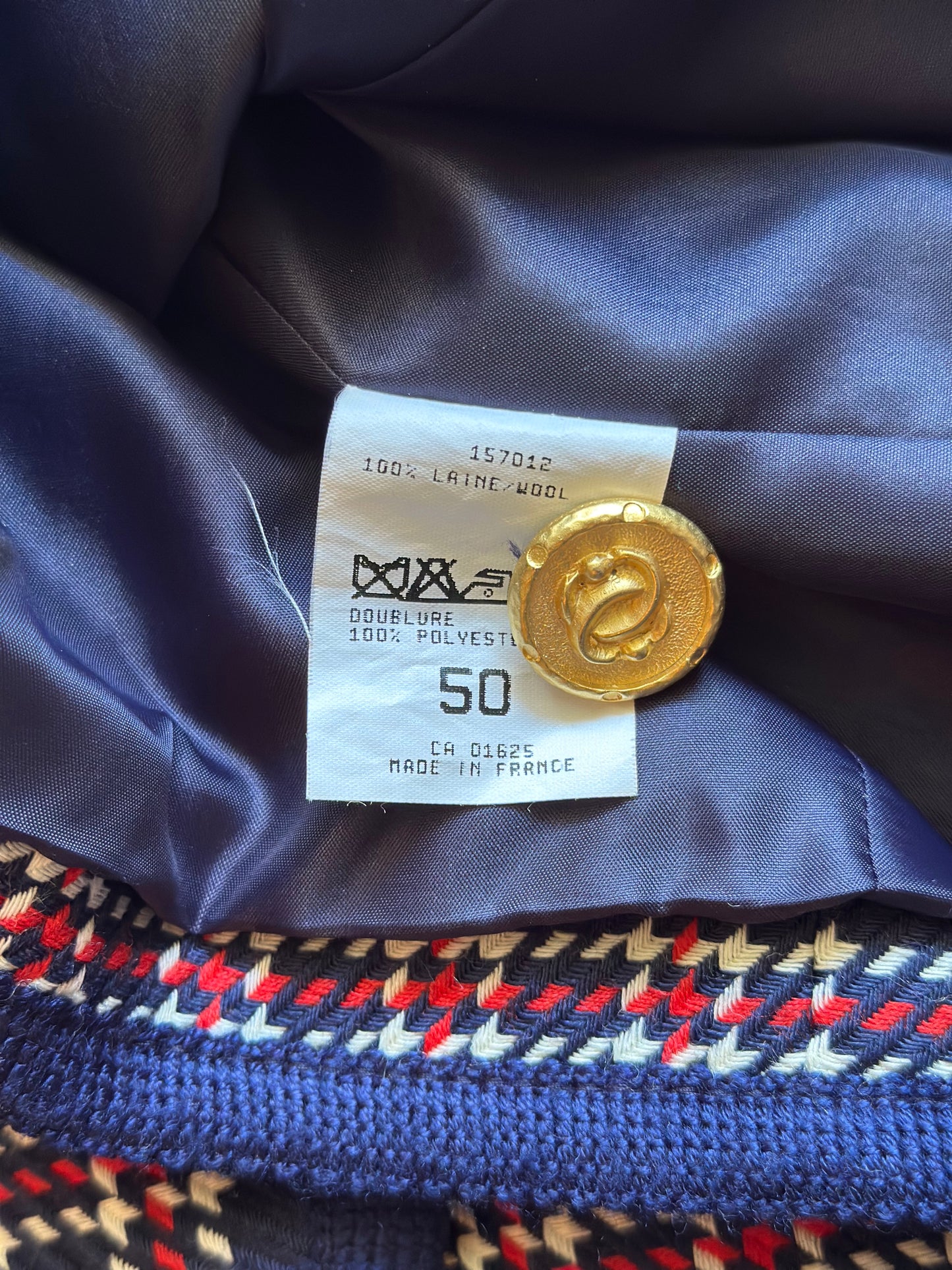 Veste vintage laine à carreaux bleu marine rouge et blanc T.42