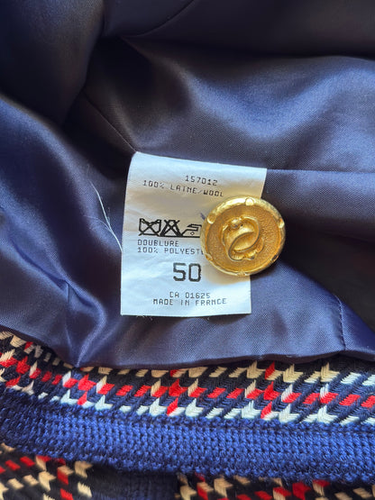 Veste vintage laine à carreaux bleu marine rouge et blanc T.42