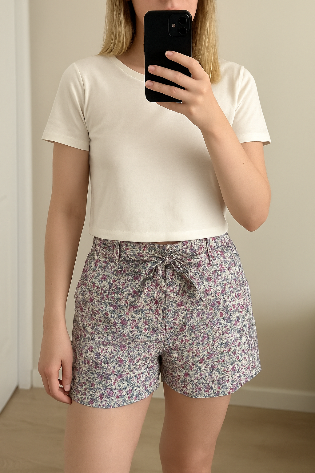 Short taille haute fleuri lilas T.36