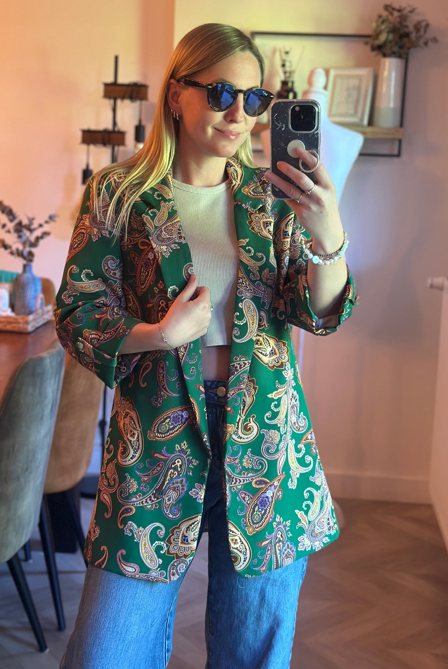 Blazer fluide imprimé cachemire vert T.U 38/42