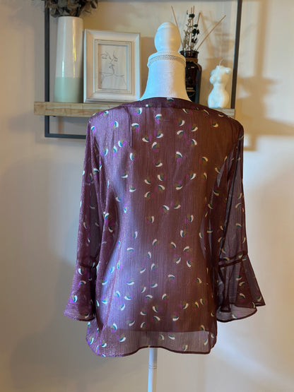 Blouse fluide imprimée bordeaux motifs T.42