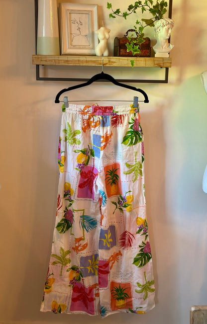 Pantalon large imprimé tropical, Neuf T.34/36