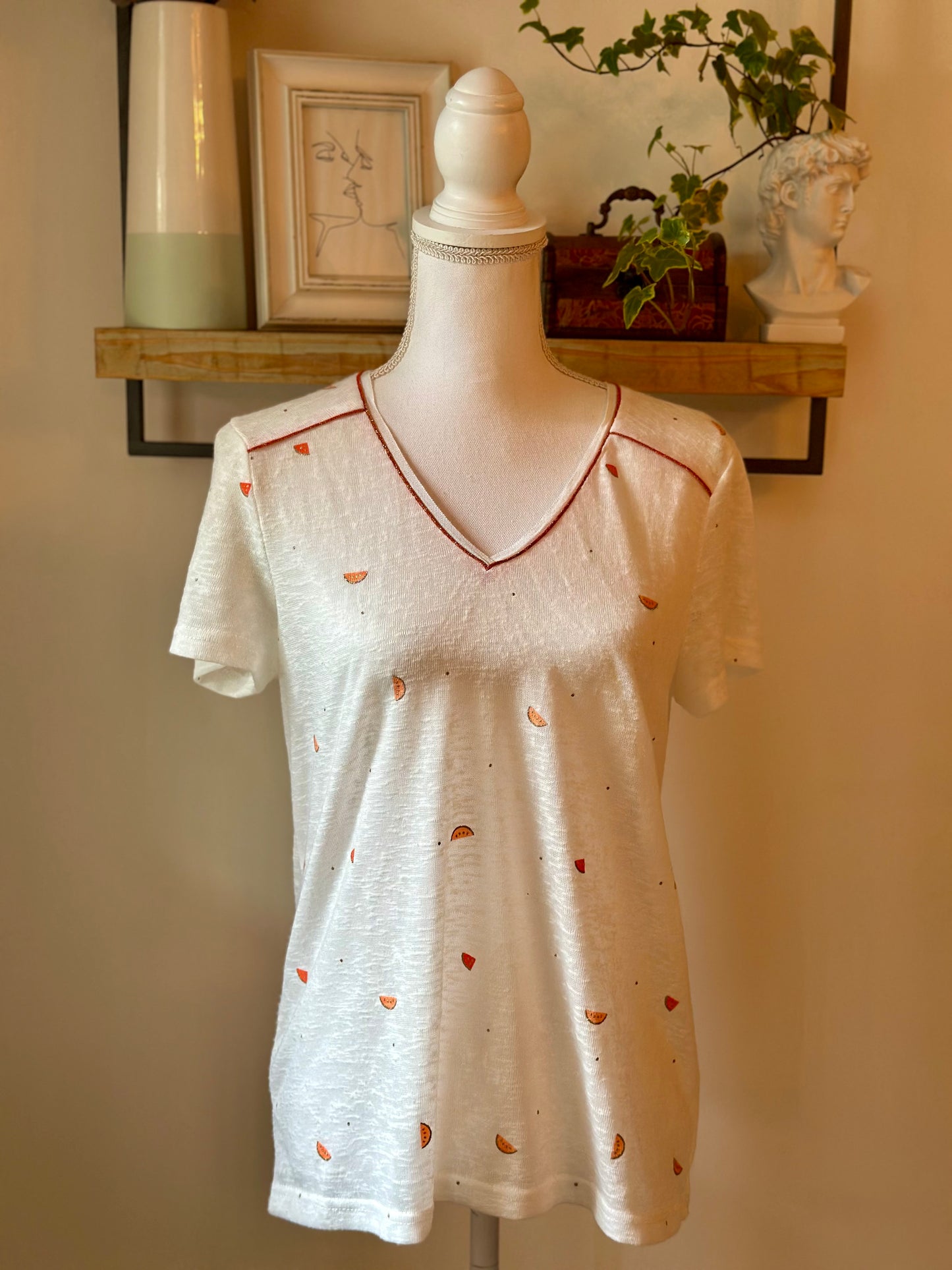 T-shirt blanc motifs pastèque T.40