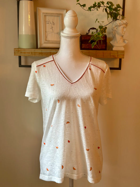 T-shirt blanc motifs pastèque T.40