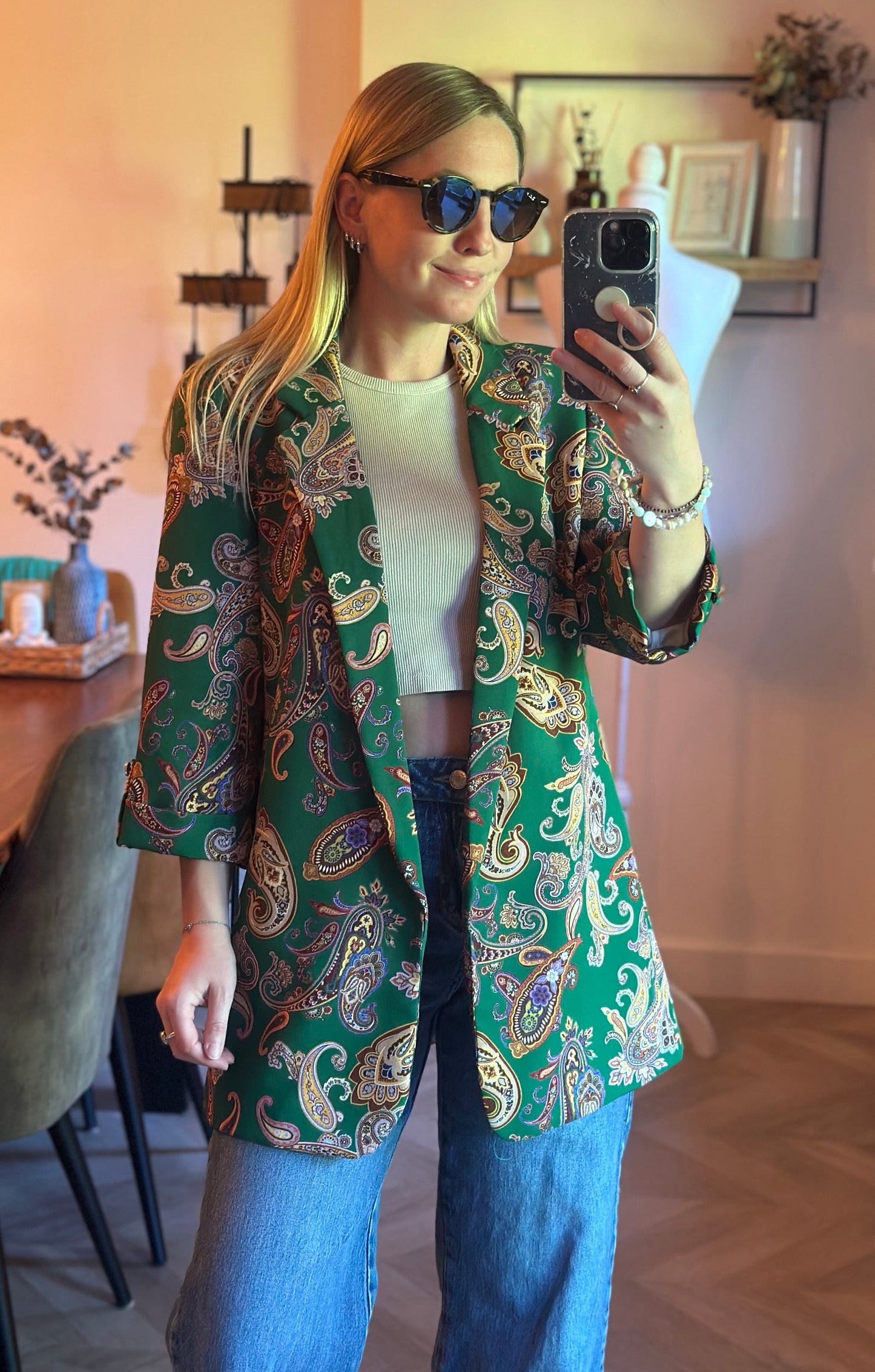 Blazer fluide imprimé cachemire vert T.U 38/42