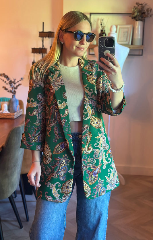 Blazer fluide imprimé cachemire vert T.U 38/42