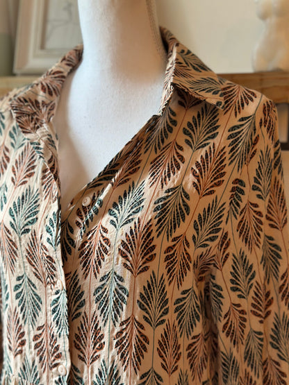 Robe longue imprimé feuillage en coton T.38