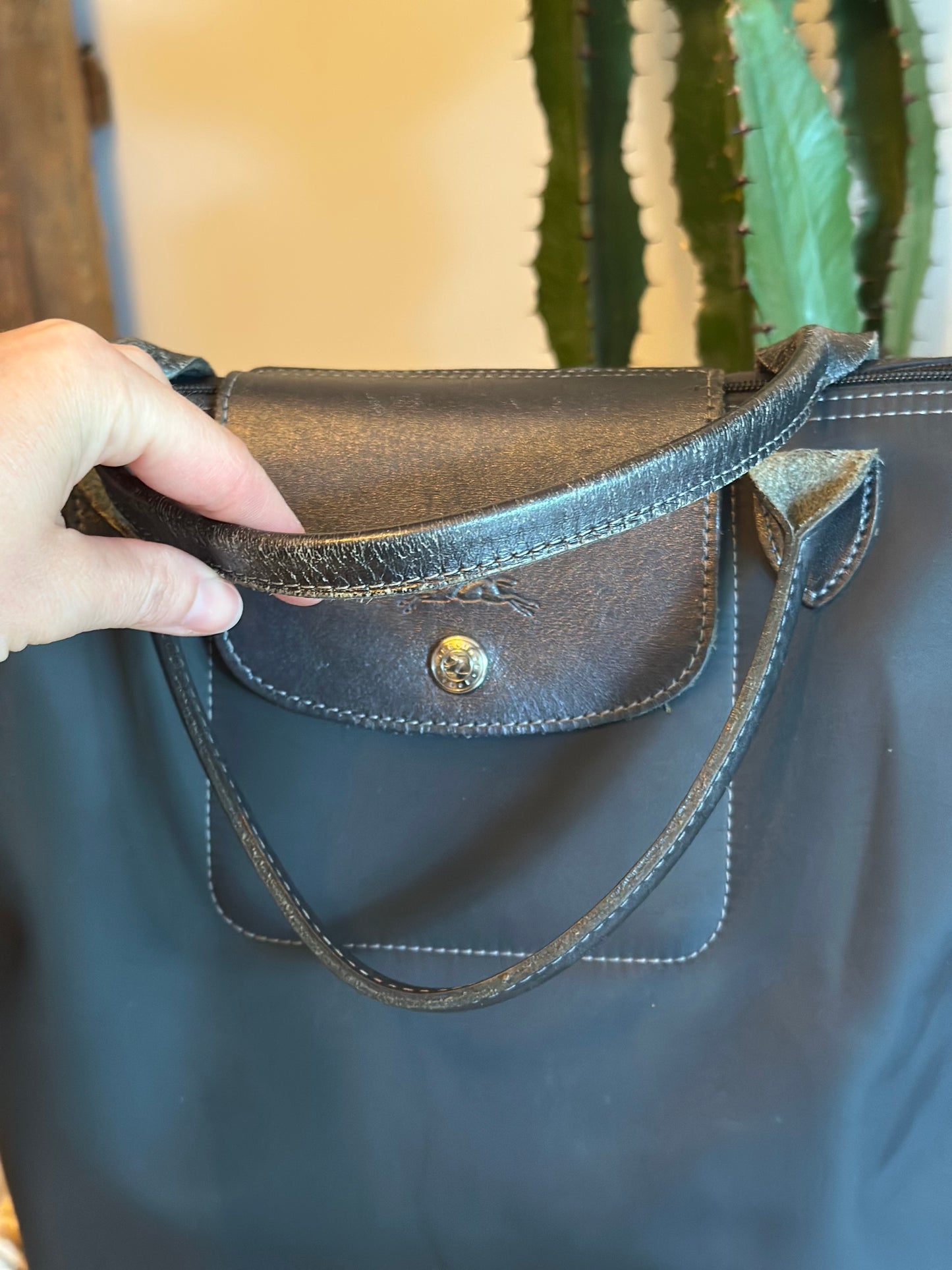 Sac Le Pliage Neo bleu gris toile et cuir