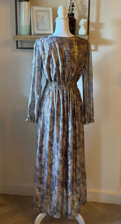 Robe longue irisée beige doré manches voile T.36/38