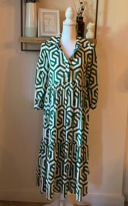Robe longue oversize imprimé vert en coton T.34