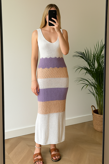 Robe longue maille multicolore, neuve T.U