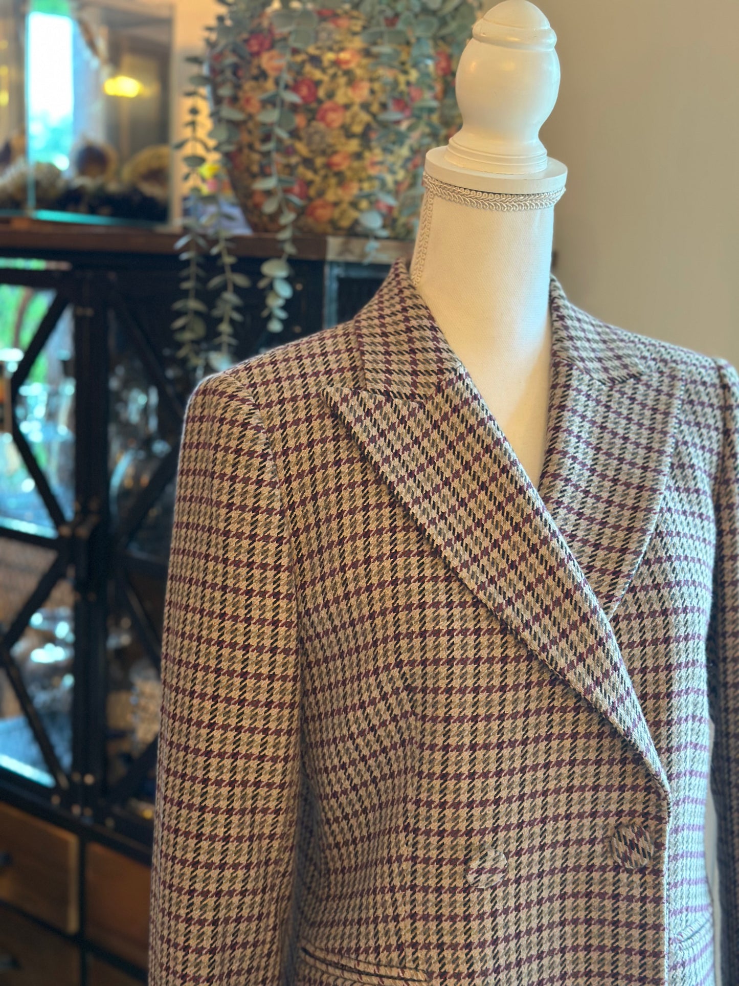 Veste blazer à carreaux pied-de-poule T.38