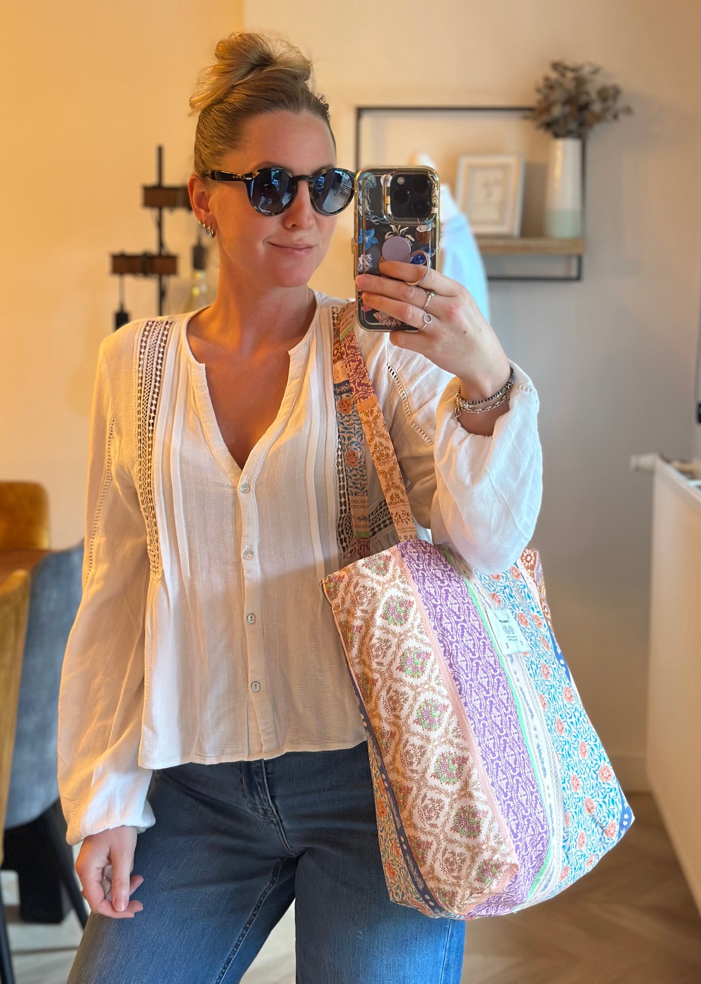 Sac tote bag imprimé fleuri patchwork neuf