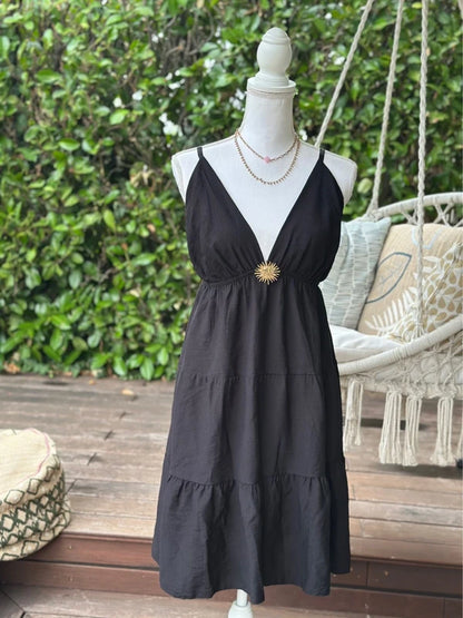 Robe à bretelles Made in Italy noire en viscose T.U