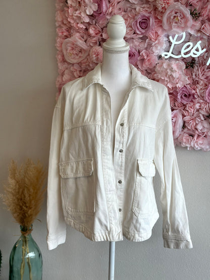 Veste en jean surchemise blanche T.38 oversize