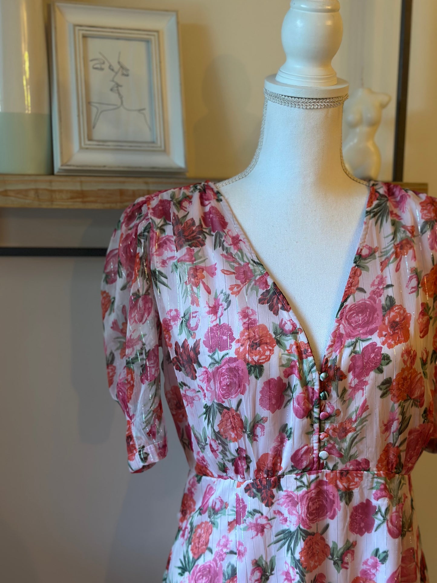 Robe longue fleurie à fils lurex T.38