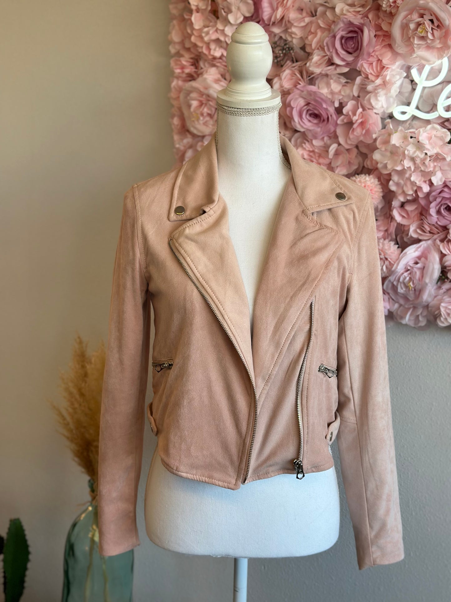 Veste perfecto en suédine rose clair, T.38