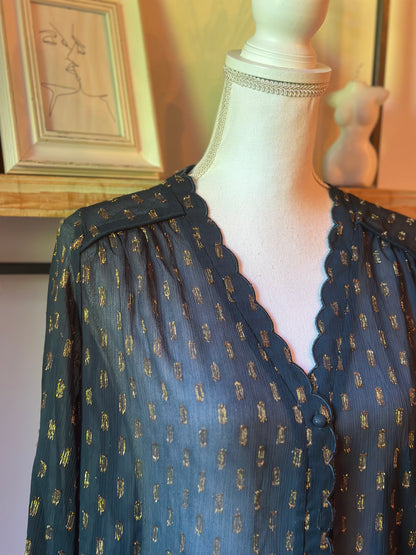 Blouse fluide noire détails lurex doré modèle Alexis T.36