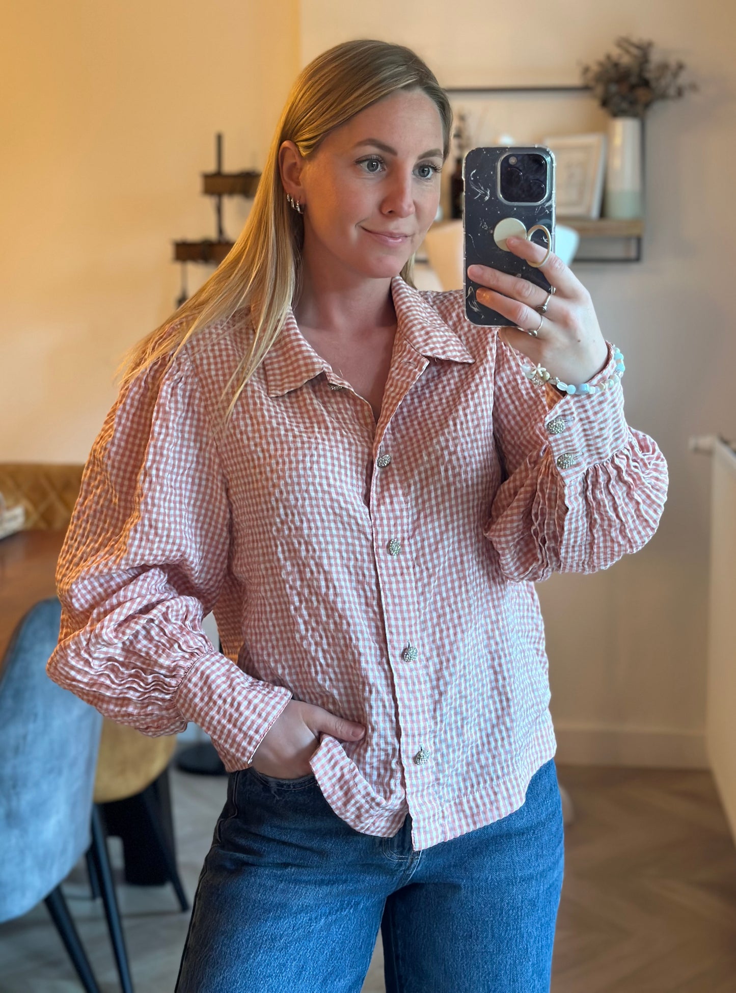Chemise vichy rose coton fluide oversize T.34/36/38