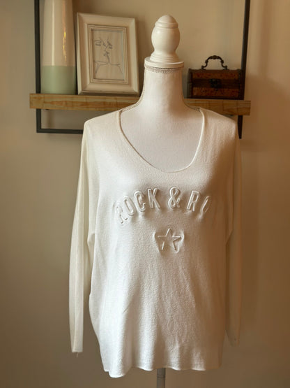 Pull blanc “Rock & Roll” en viscose Made in Italy T.U