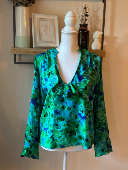 Blouse fluide imprimé fleuri vert T.40