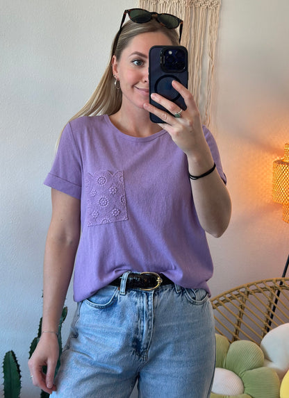 T-shirt lilas, avec poche brodée, modèle Félicien, taille S - Grace & Mila