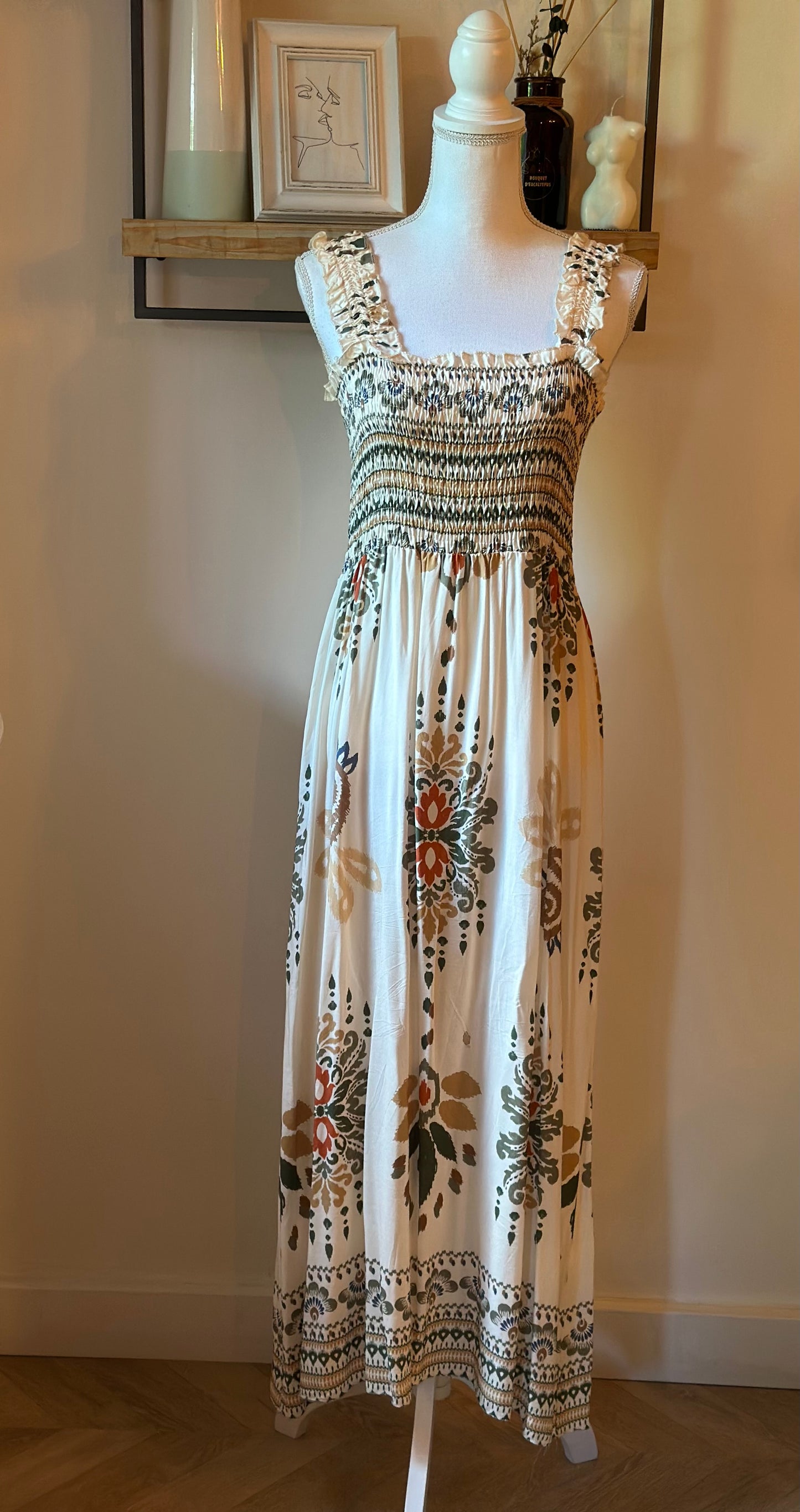 Robe longue bohème imprimé ethnique T.U