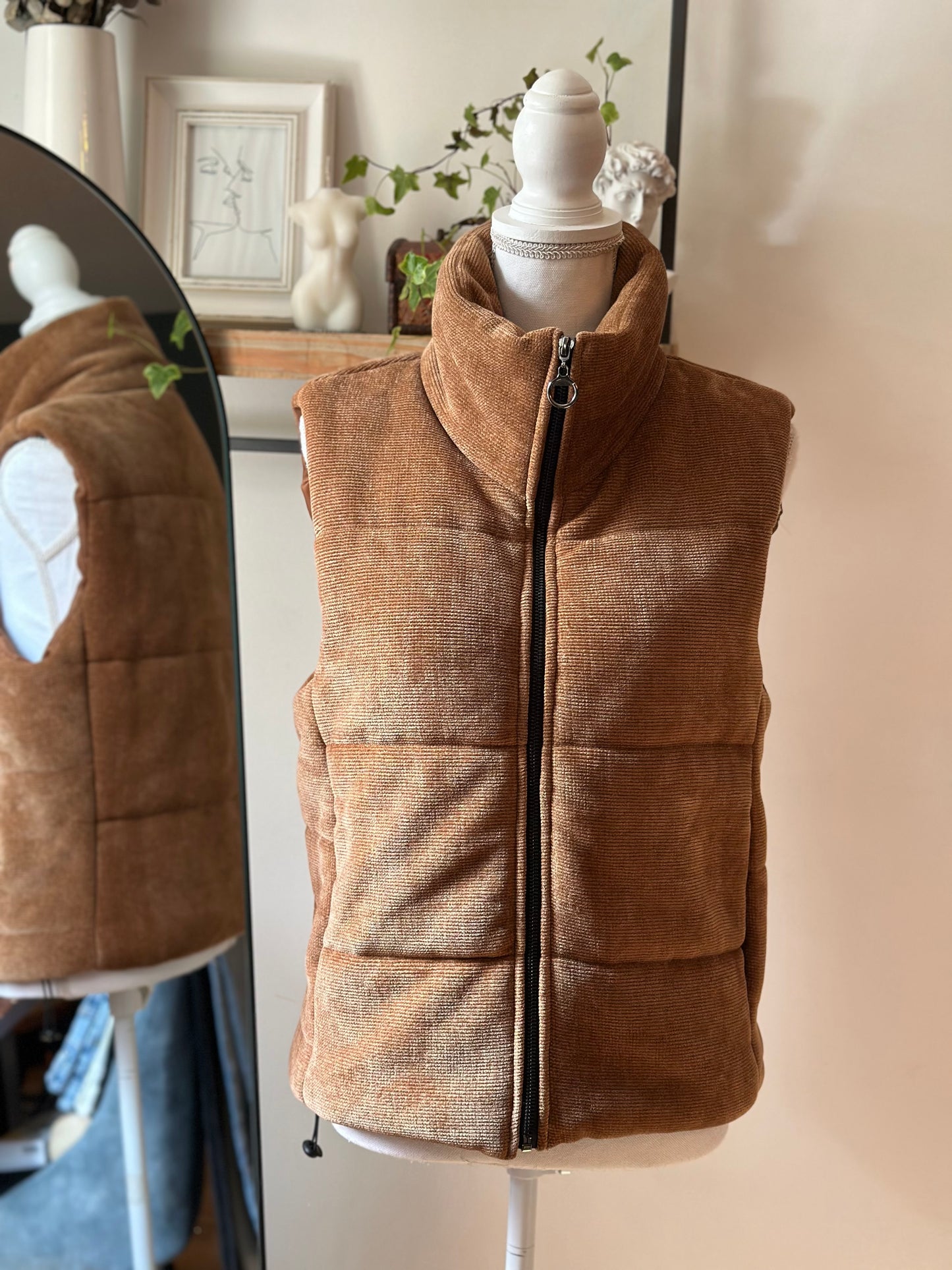 Veste en velours matelassée marron clair T.36/38