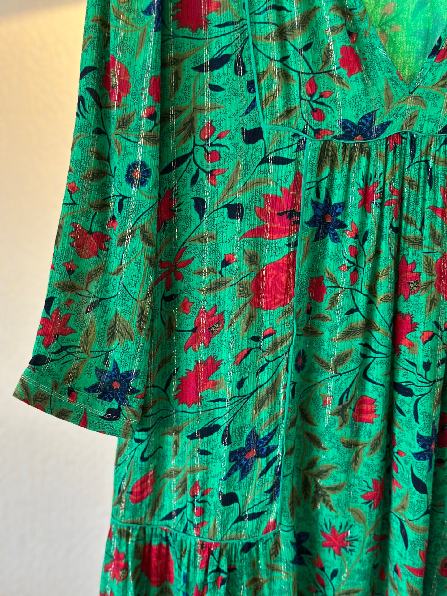 Robe fluide verte à motifs fleuris - Modèle Ève T.34/36