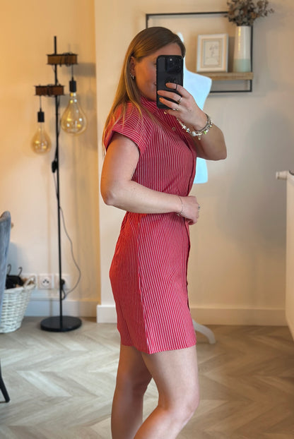 Robe chemise rayée rouge coton lyocell T.34 neuf avec étiquette