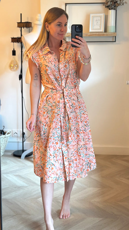 Robe chemise fluide fleurie rose pastel T.40