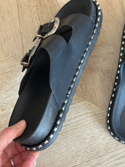Sandales western à boucle épaisse noir/argent P.36