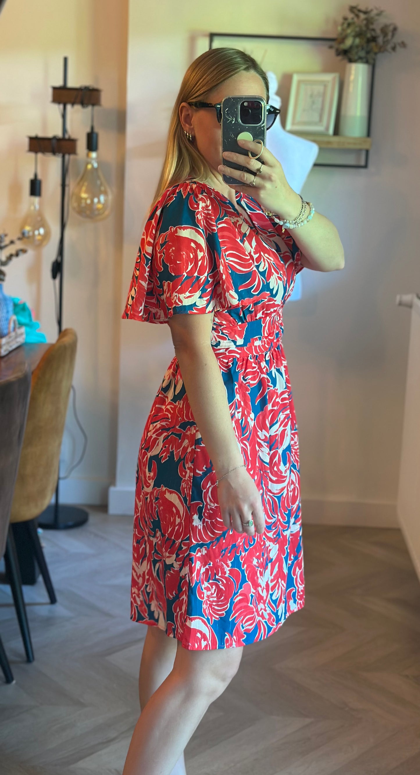 Robe fluide imprimé tropical rouge bleu T.38/40