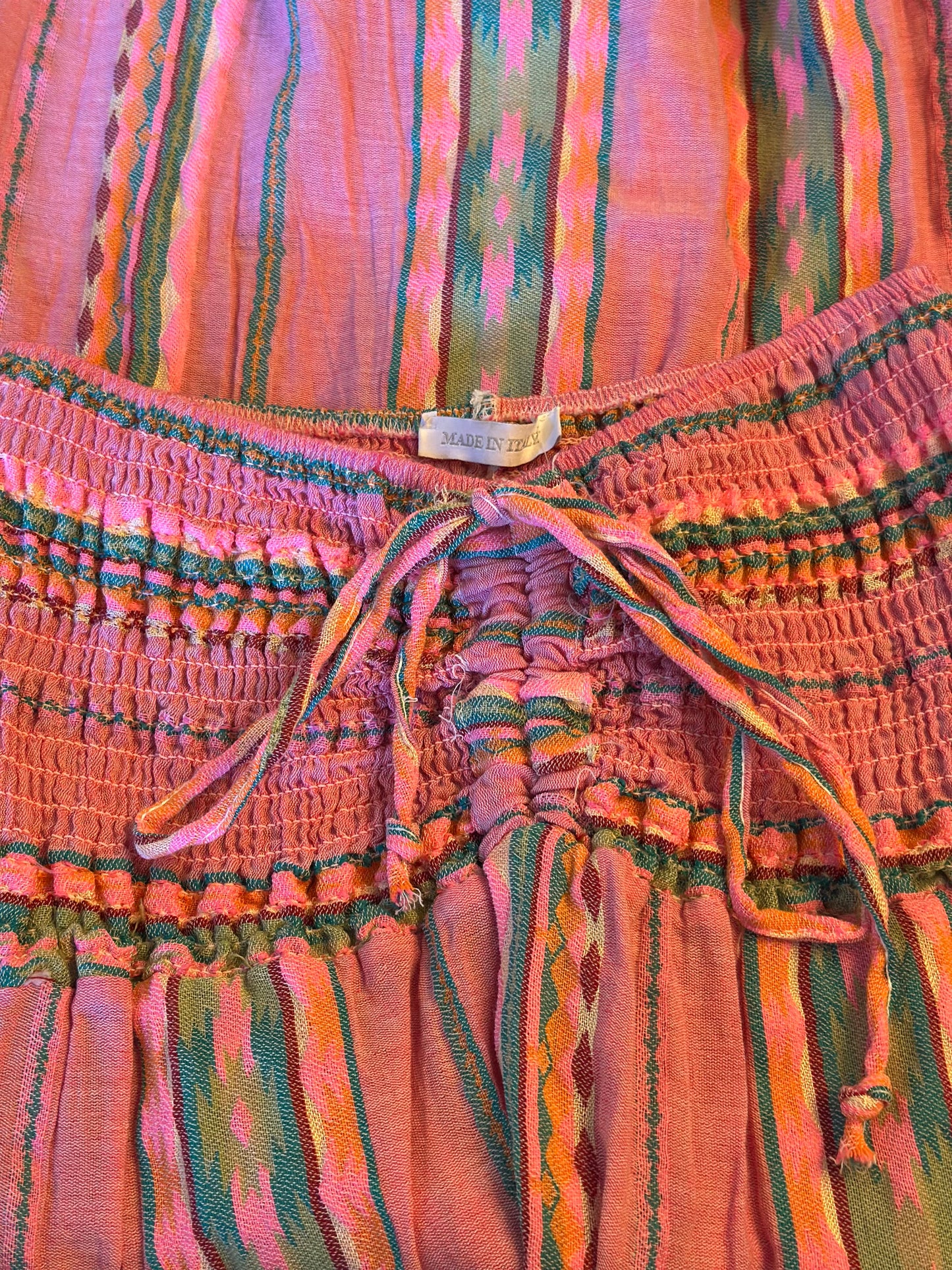 Robe longue bustier rayures multicolores en gaze de coton T.U