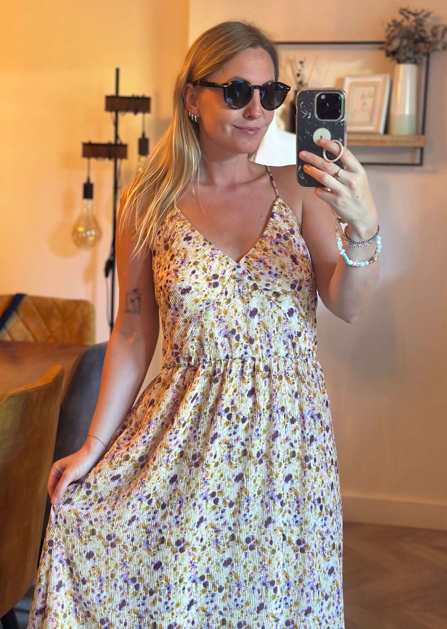Robe longue fleurie T.42 – dos croisé réglable & doublée