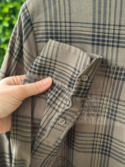 Chemise à carreaux lurex taupe et doré T.40