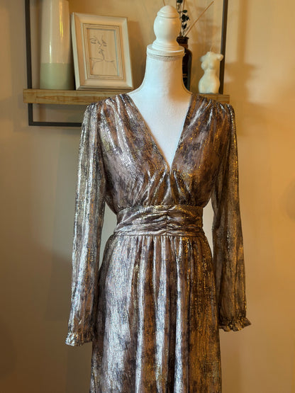 Robe longue irisée beige doré manches voile T.36/38
